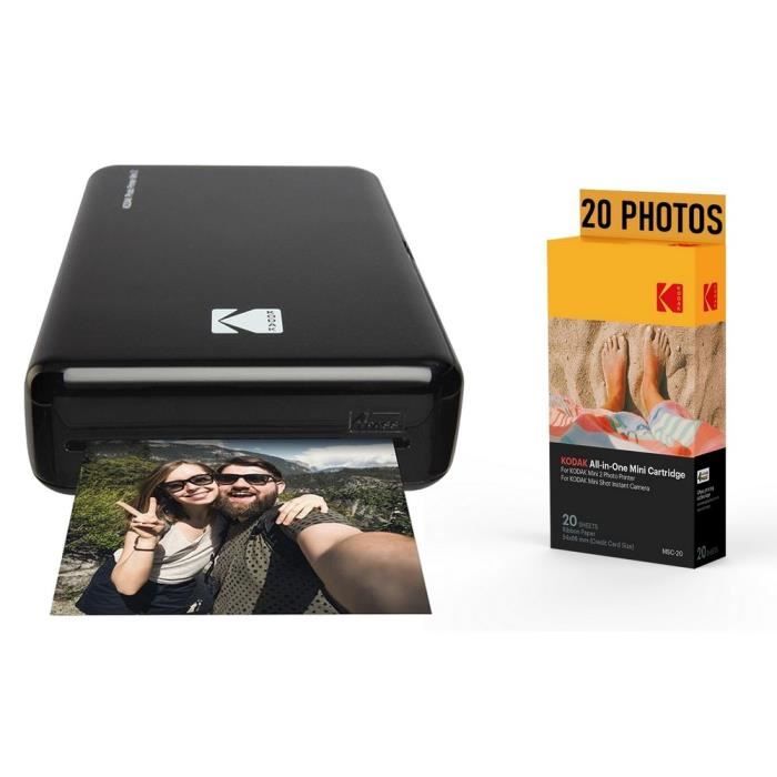 KODAK Pack Imprimante Photo Printer PM220 et cartouche MSC20 - Photos 5.4 * 8.6 cm, WIFI, Compatible avec iOS et Android - Noir