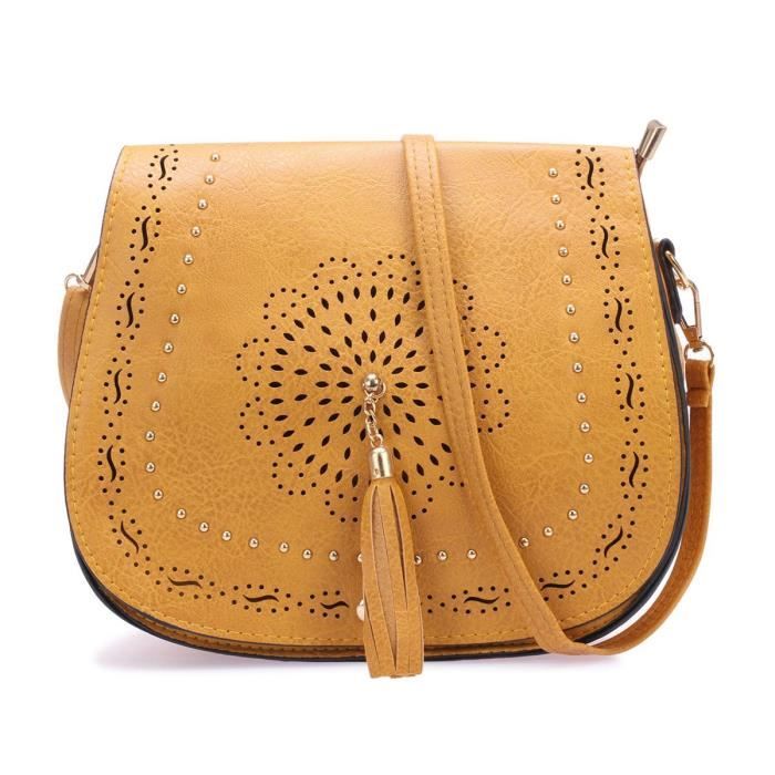 Sac besace jaune moutarde ?� perforations et clous Jaune - Cdiscount Bagagerie - Maroquinerie