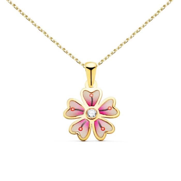 Meilleurs prix pour Collier - Pendentif Or 18 Carats 750/000 Jaune Motif Fleur - Chaine Dorée - L'ATELIER D'AZUR - 9mm