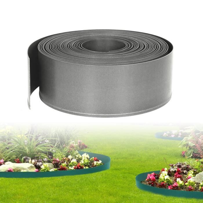 LZQ Bordure de pelouse 20 m en plastique PP - Bordure de parterre de jardin flexible Pour pelouse, bordure de pelouse - Gris Clair