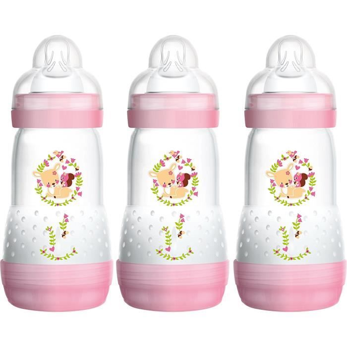 Biberon MAM - Rose - Débit Lent - Plastique - Bébé Fille - 0 mois