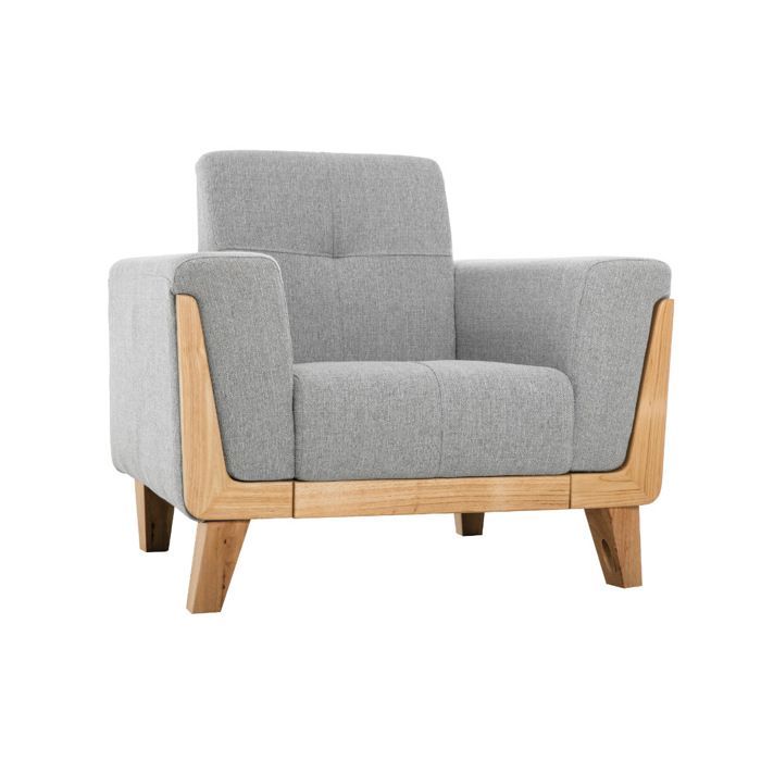 Miliboo - Fauteuil scandinave en tissu gris et bois clair FJORD Miliboo - Fauteuil scandinave en tissu gris et bois clair FJORD