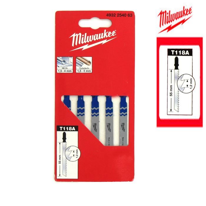 Milwaukee Scie sauteuse métal 55 mm denture de 12 mm - Pack de 5 lames
