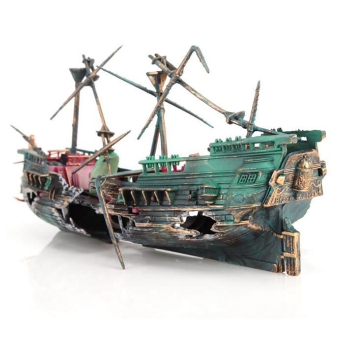 Meilleurs prix pour minifinker Décorations d'aquarium Ensemble de décorations d'épave d'aquarium, ornements d'aquarium en résine jardin filet vert