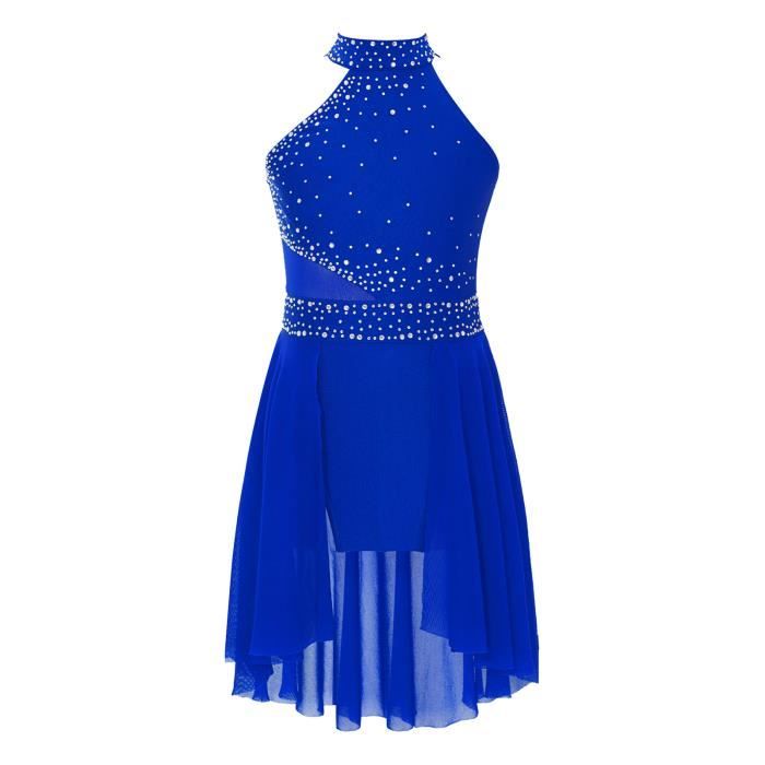 AISLOR Enfant Fille Robe de Danse Lyrique Spectacle Justaucorps Ballet Danse Classique à Paillettes Strass 6-16 Ans