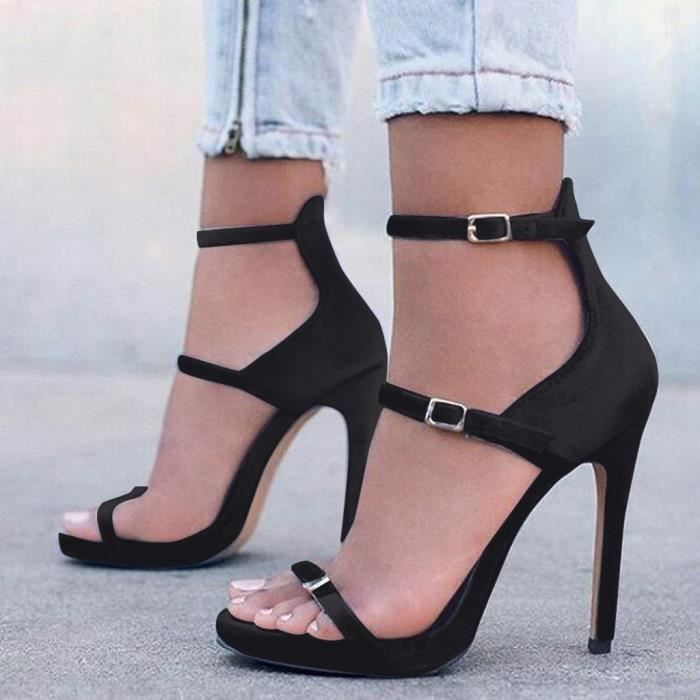 Sandales A Talon Sexy Stiletto Ouvert Toe Trois Boucle Souliers Simples De Femme Gris Fonce Gris Fonce Achat Vente Escarpin Cdiscount
