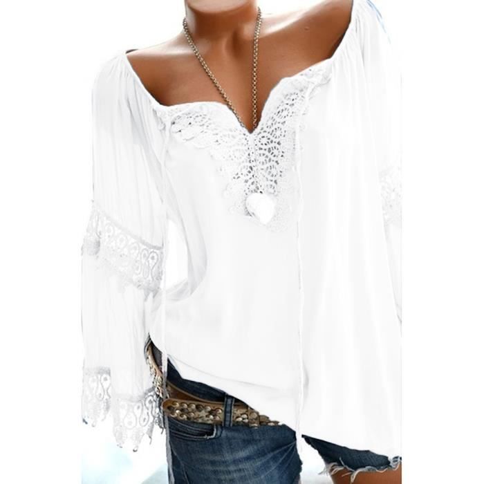 Chemise manches longues en dentelle et coton paules d nud es
