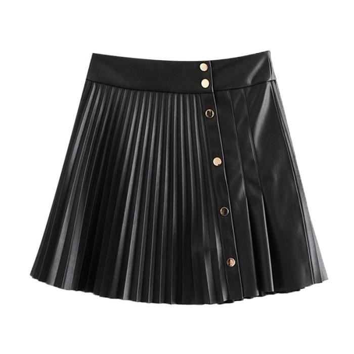 Jupe,KPYTOMOA femmes 2020 Chic mode plissé Faux cuir Mini jupe Vintage