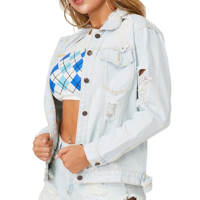 Veste en jean best sale blanche femme courte