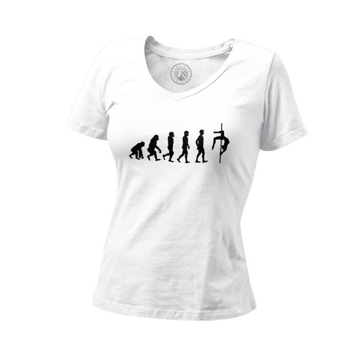 T shirt Femme Col V Evolution Pole Dance Pole Dancing Danse Blanc