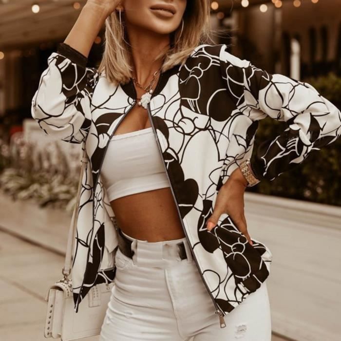 Veste femme Veste imprim e la mode pour femme Blanc Blanc