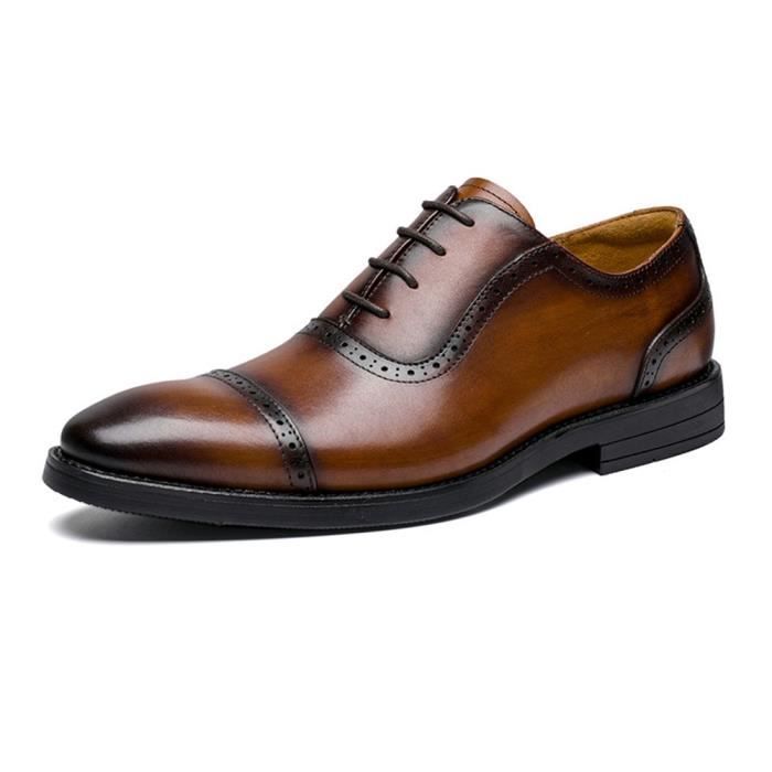 Chaussures Homme Brogue En Cuir Marron - Bout Ailé, Fait Main - Habillée/formelle
