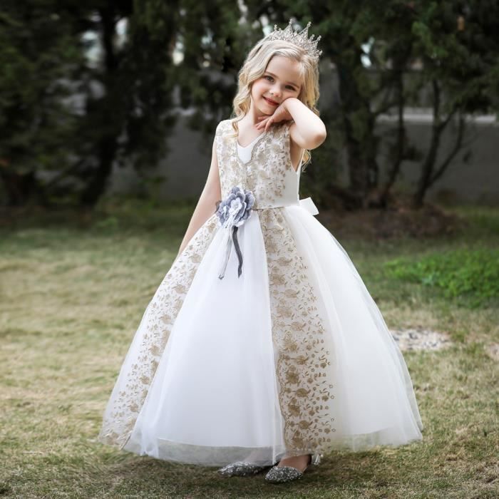 Robe de Soir e de Mariage Fille Longue en Tulle Robe Sans Manches