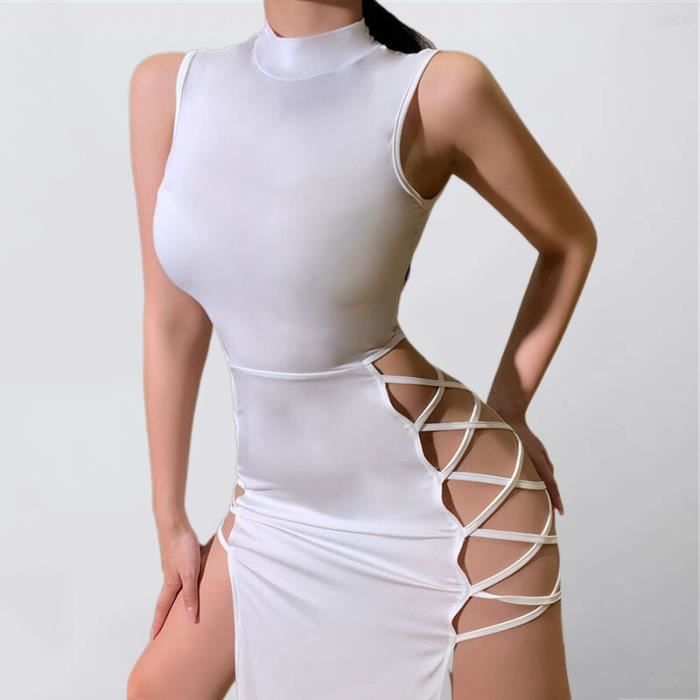 Robe sexy unie avec manches longues