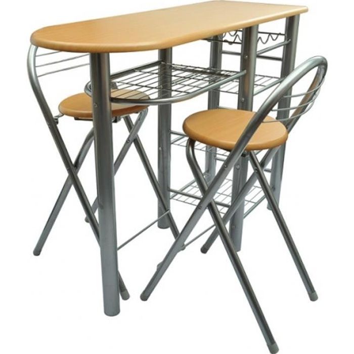 Ensemble Table Haute De Bar Mange Debout Comptoir Et 2 Chaises Mdf
