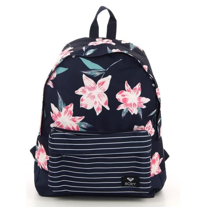 Roxy Sac dos 1 compartiment motif fleurs roses sur fond noir
