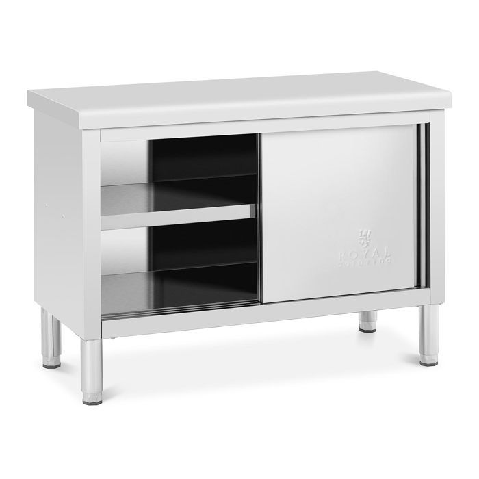 meuble bas inox table de travail armoire portes coulissantes 120x50cm 3 niveaux