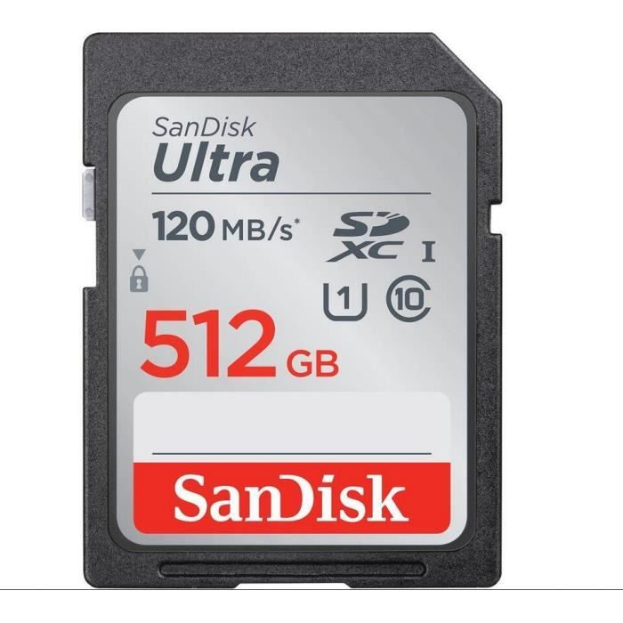 Carte mémoire flash - SANDISK - Ultra 512Go - jusquà 120 Mo/s - Classe 10 - SDXC