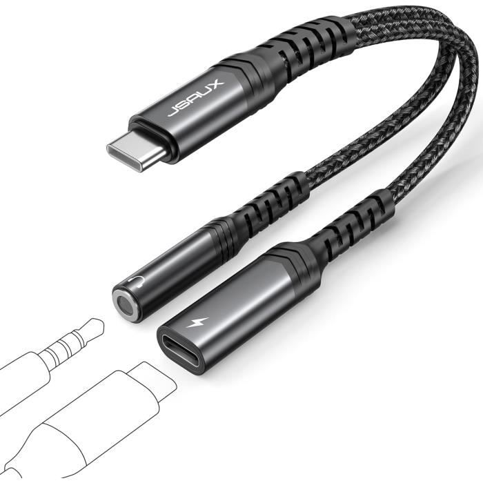 L'adattatore USB C a tipo C in plastica da 3,5 mm offre una funzione di ricarica rapida da 60 W per smartphone moderni