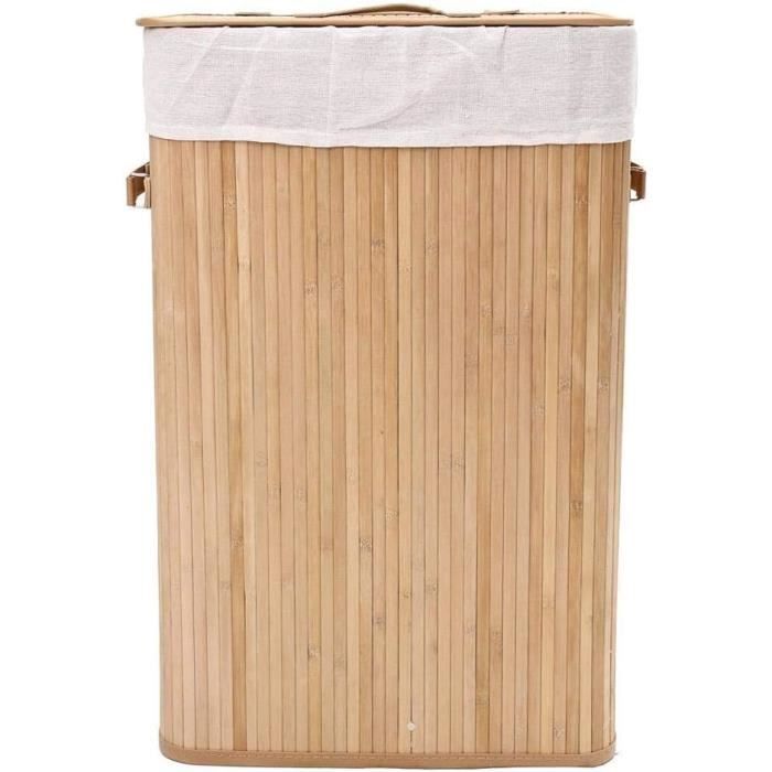Panier à Linge Tectake En Bambou 100L - Pliable Avec Sac Amovible Et Couvercle