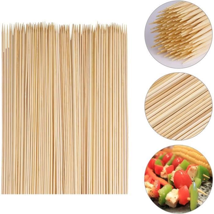 Brochettes En Bambou 15 Cm - Lot De 100, Diamètre 3 Mm - Pour Barbecue, Légumes, Viande, Fruits - Naturelles Et Biodégradables