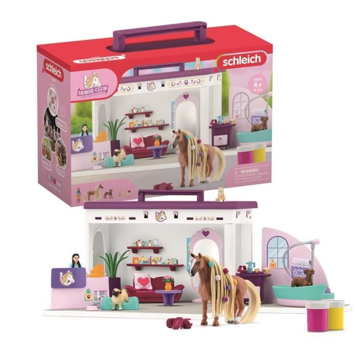 Salon pour Animaux de Compagnie 66 Pièces - Coffret de Jouets avec Figurine Cheval, Soigneur, Chiots