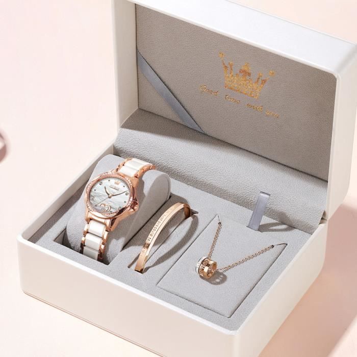 SHARPHY Coffret montre femme + bracelet + collier – mécanique automatique étanche diamant mode cadeaux de marque de luxe