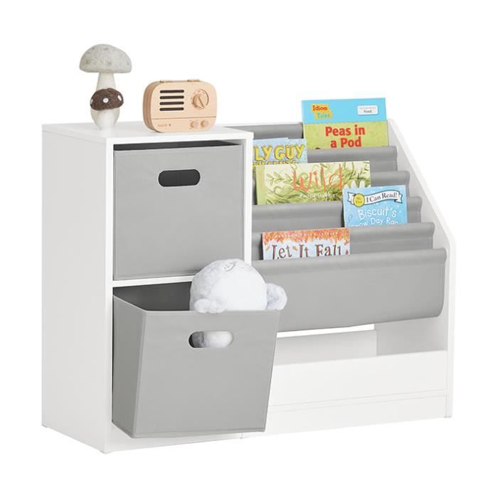 SoBuy Bibliothèque Enfants KMB76-W Organisateur Jouets et Livres 2 Paniers 5 Étagères et 1 Compartiment 80 x 30 x 61 cm Blanc