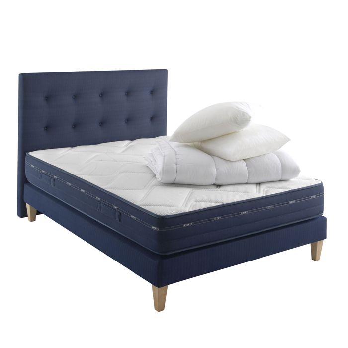 Ensemble matelas ressorts et mémoire de forme sommier pieds tête de lit couette et oreiller Rêve 500 - SOMEO 140x190 - Blanc -