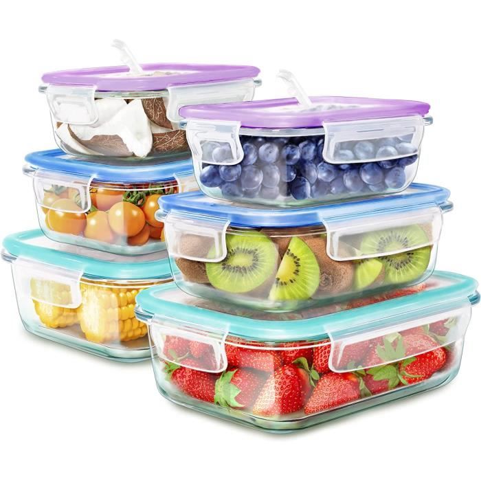 ERUIV Lot De 6 Boîtes Alimentaires En Verre 1200ml – Hermétiques, Réutilisables, Micro-Ondes & Lave-Vaisselle