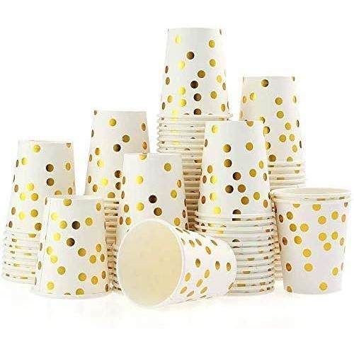 Lot De 50 Gobelets En Plastique Rigide Transparents - Bord Doré, 360 Ml - Réutilisables Pour Fête, Mariage - 9