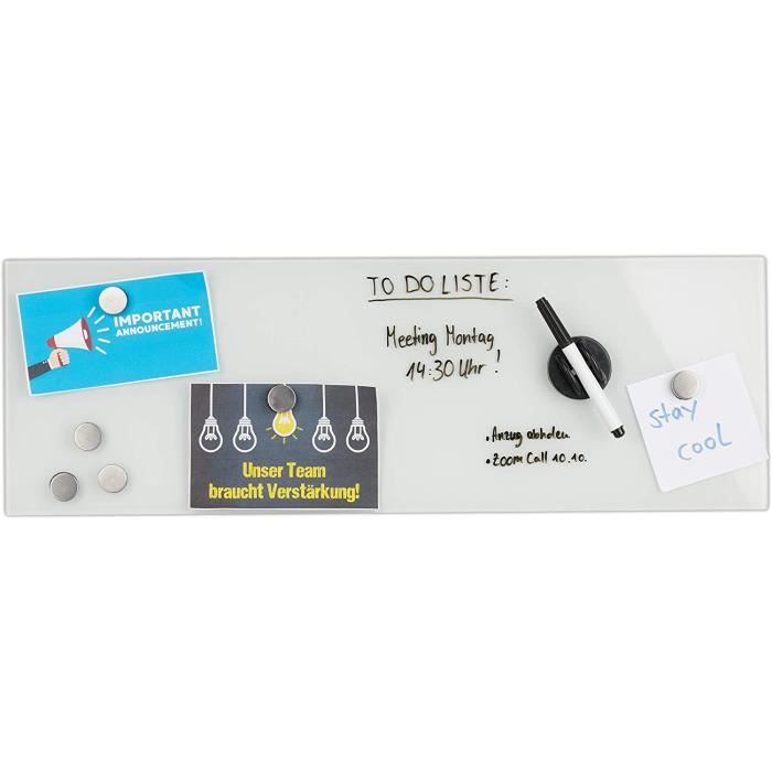 Tableau magnétique en verre, aimanté, lavable, bureau maison, aimants ...