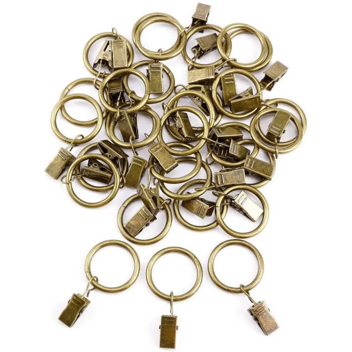 30 Anneaux pour Tringle Rideaux pince Clip crochet anneaux de rideaux en métal 