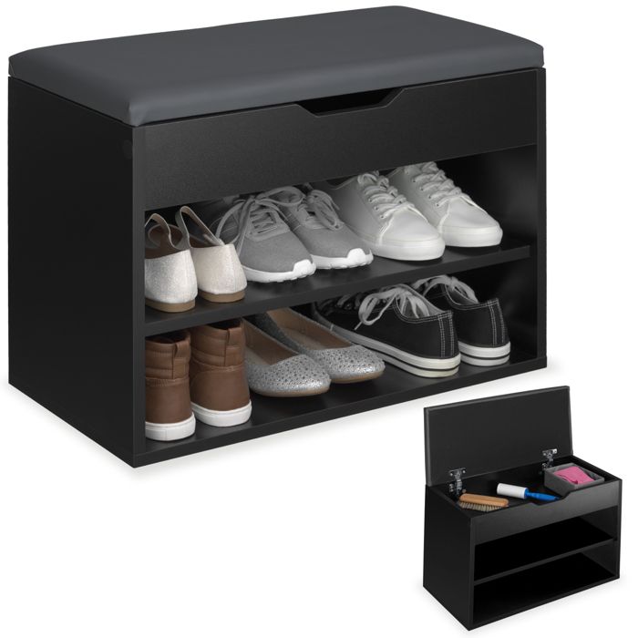 Meuble à chaussures - TECTAKE - Banc à chaussures JASMINA en bois MDF et rembourré 60 x 30 x 435 cm - Noir