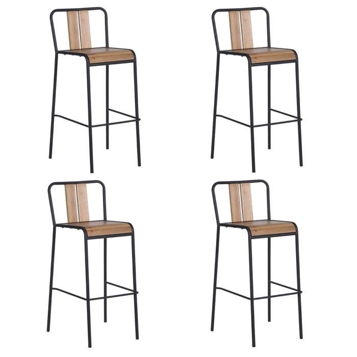 LOFT Lot de 4 tabouret de bar placage chêne avec piétement fer L 45 x