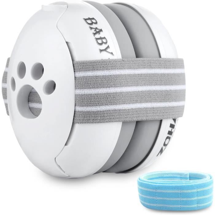 AMONIDA Cache-Oreilles Antibruit Bébé - Bandeau Anti-Dérapant Confortable Dès 2 Mois - Bleu