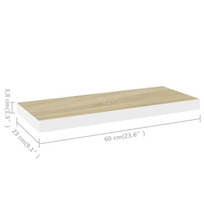 Étagère murale flottante - VINGVO - Chêne et blanc - 60 cm - Métal - Aspect bois