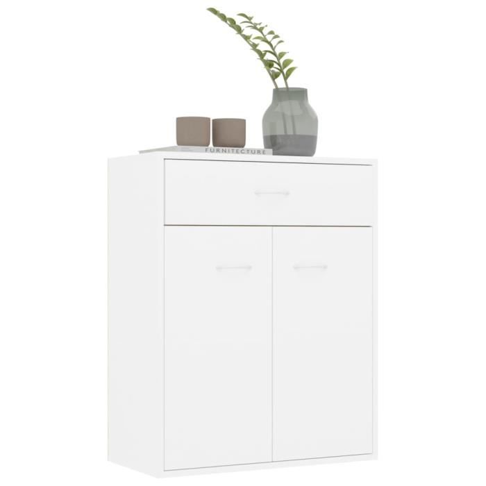 Buffet bas - VINGVO - XID - 2 portes - 1 tiroir - Blanc - Style scandinave moderne