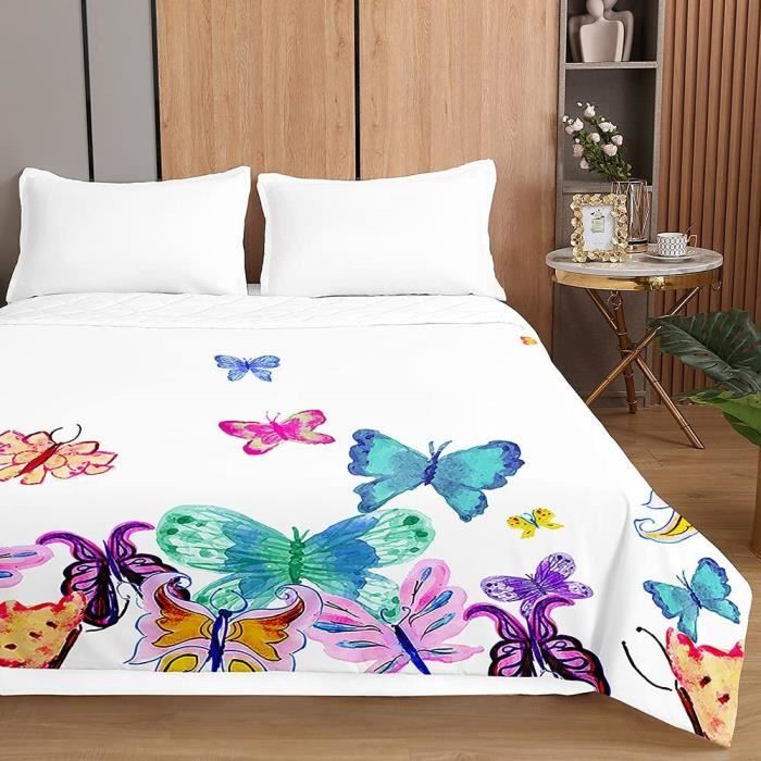 Couvre-lit Matelassé Surwin - Imprimé Fleurs 3D Réversible, Microfibre, 150x200 Cm - Pour Lit 1/2 Personnes, Toutes Saisons - 5