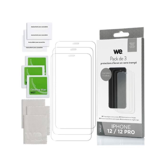 WE PACK 3 verres trempés IPHONE 12 / 12 PRO : 3 Protections d'écran anti rayures anti bulles d'air ultra résistant dureté 9H