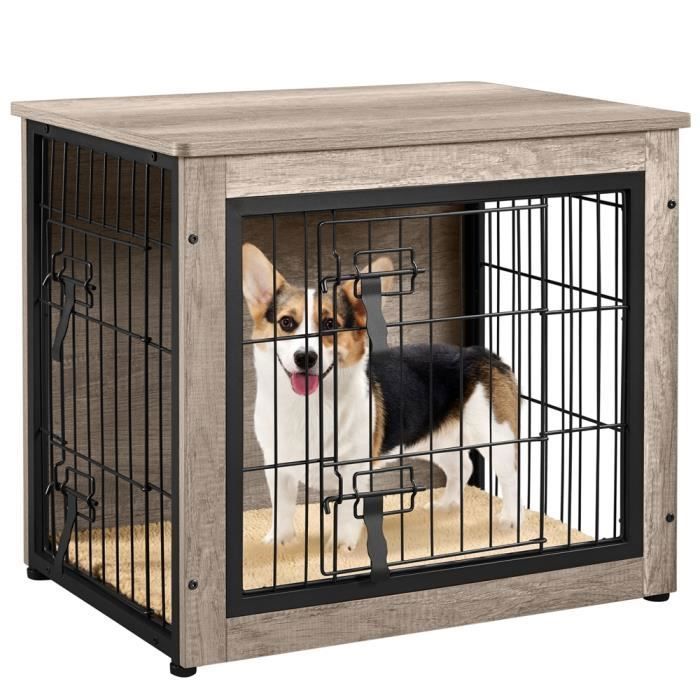 Meilleurs prix pour Yaheetech Cage pour Chien en Bois Cage pour Chiots avec 2 Portes Grillagées à Double Serrure Tapis Taille M Gris