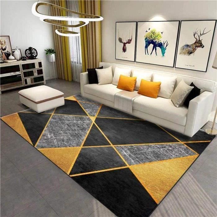 tapis contemporain doux grand dimensions salon tapis geometrique patchwork dore court pile facile a nettoyer tapis 120 160cm cdiscount maison