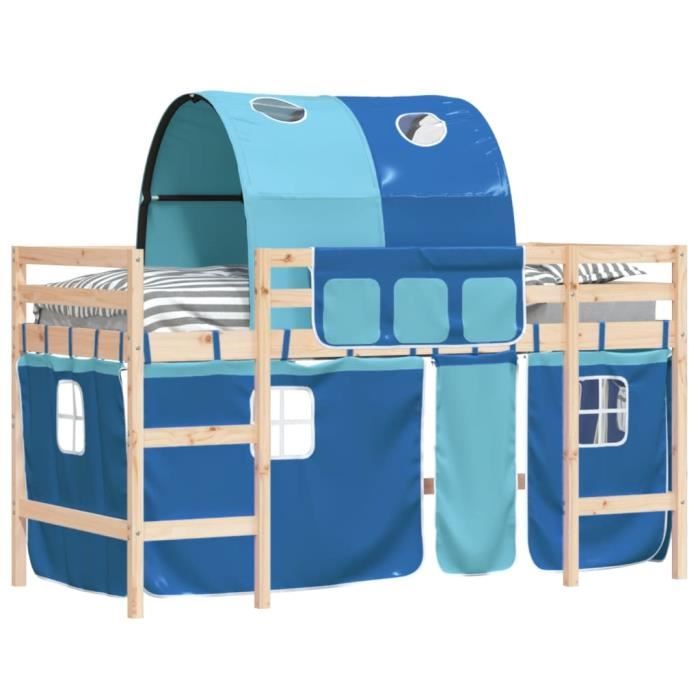 lit mezzanine enfants avec tunnel bleu 80x200cm bois pin massif - yosoo - 0f0420013206983