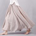 Jupe longue plissée en lin et coton pour femme,taille élastique,maxi,style boho,vintage,été 2020- Beige[C1238]-1
