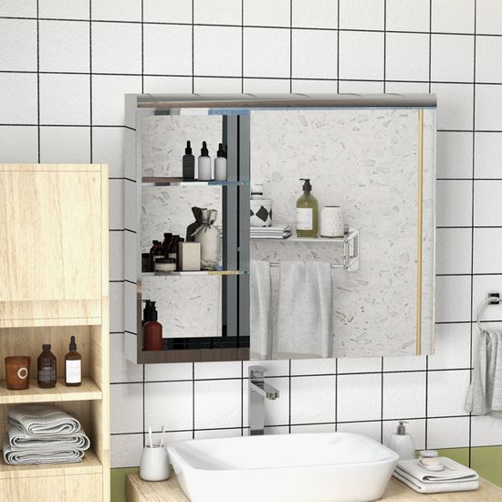 Armoire Murale Miroir Salle De Bain HOMCOM - 2 étagères, Gris, Dimensions 48x15x45 Cm, Panneaux MDF