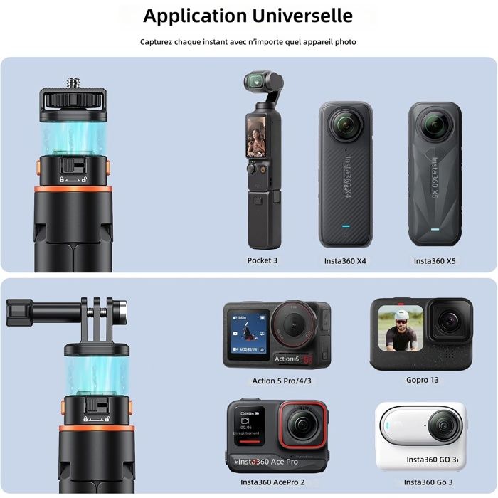 Camera Perch Perche a Selfie Trepied Extensible 64 Pouces pour GoPro et Cameras DJI ...