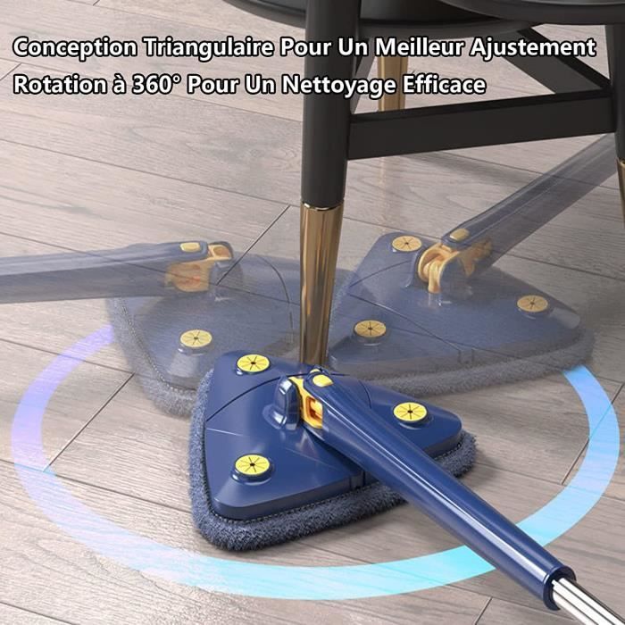 Keyohome Vadrouille de Nettoyage Réglable Rotative à 360° Balai Serpillere  Triangle avec Tige Télescopique Balai de Nettoyage en Microfibre pour