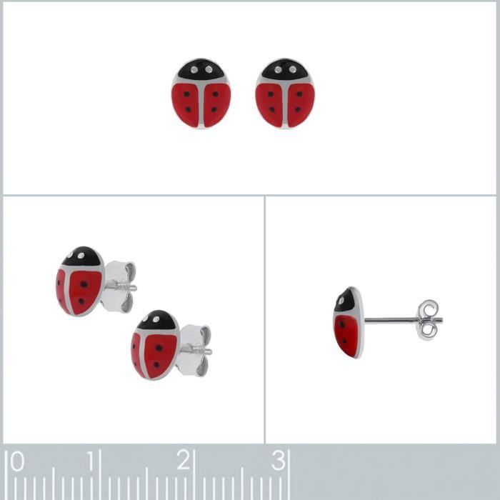 Boucles d'orelles coccnelles en argent - Boucle orelle enfant