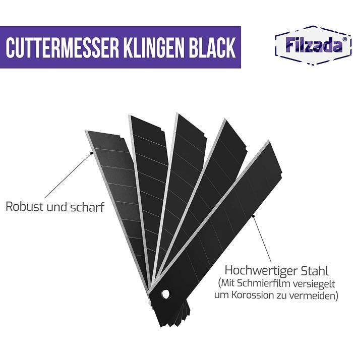 Filzada 50x Lames Cutter 18mm - Edition noire ultra pointue - Lame de cutter  professionnel - Lames de rechange pour cutter44 - Cdiscount Bricolage