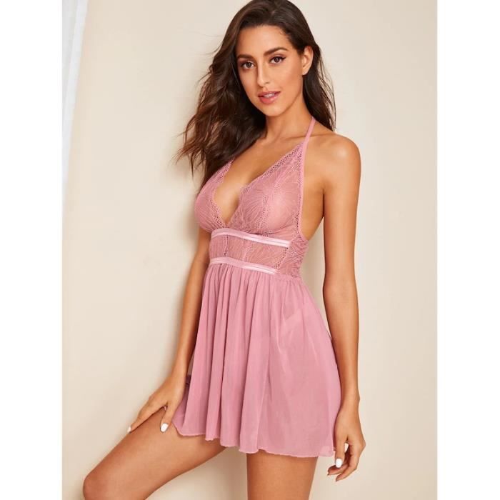 RSLOVE Nuisette Femme Sexy En Satin - Lingerie Fine Avec String Pour Soirée Romantique
